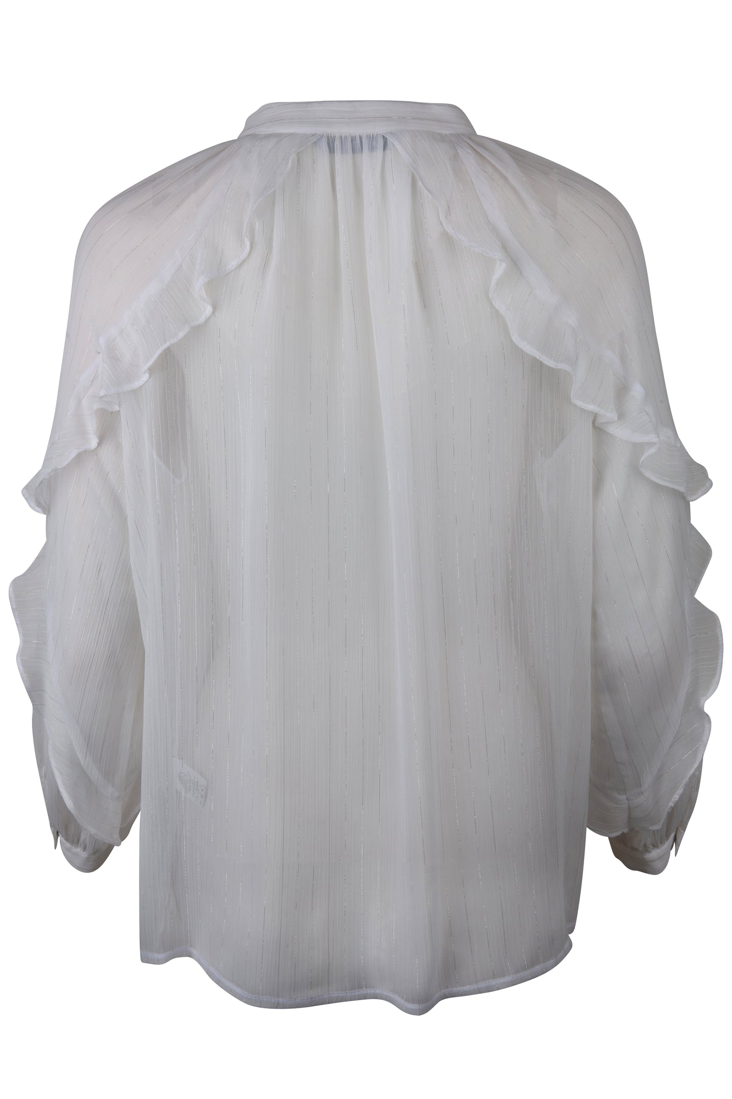 Blusa Blanca Cuello Mao Manga Larga Con Escarolas