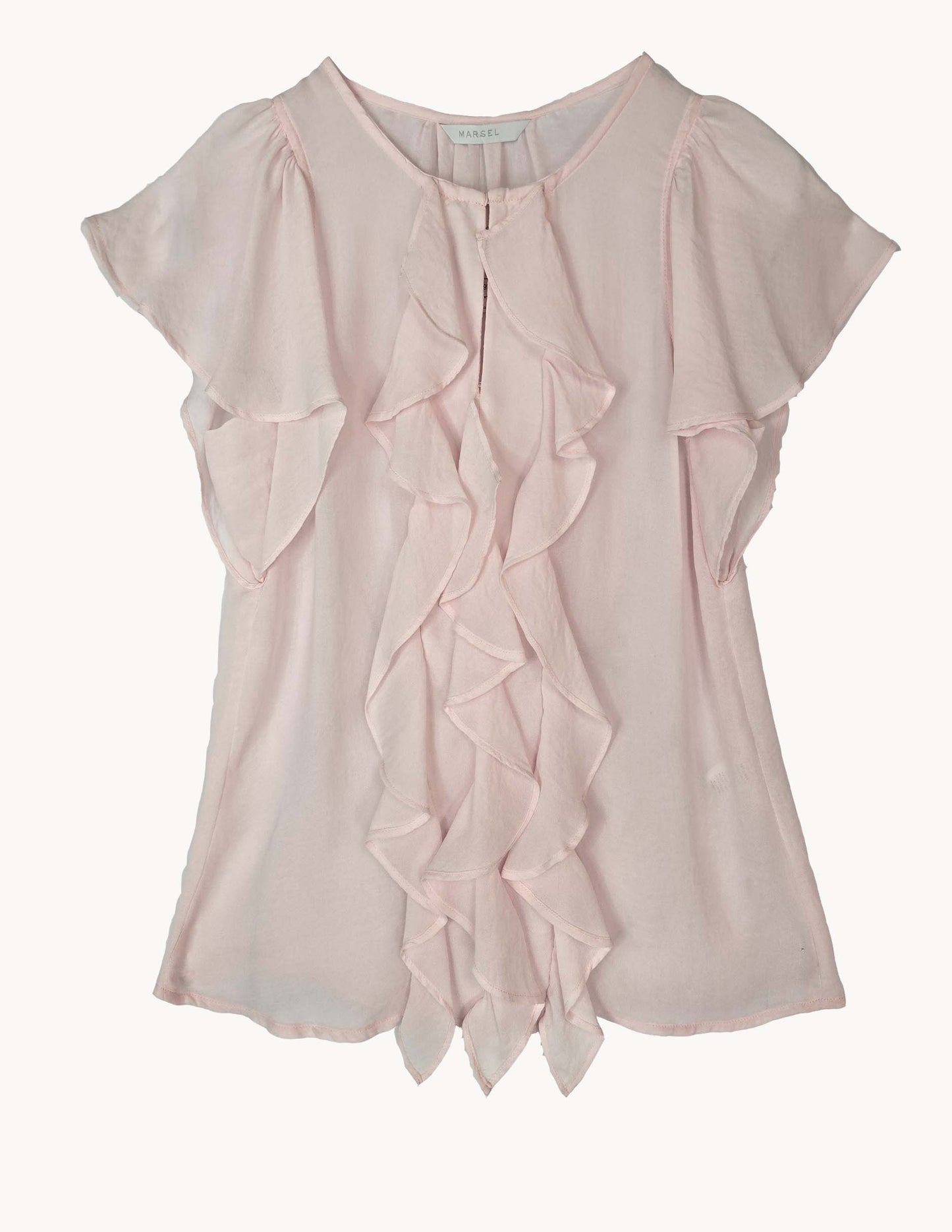 Blusa Rosa Manga Corta con Escarolas