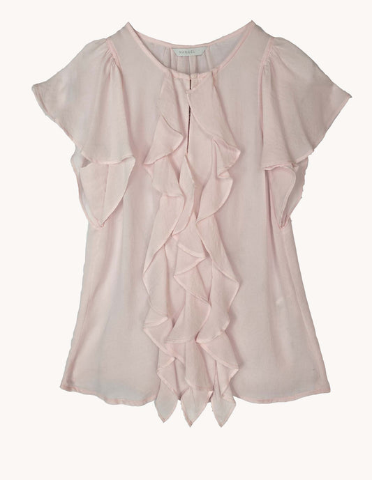 Blusa Rosa Manga Corta con Escarolas
