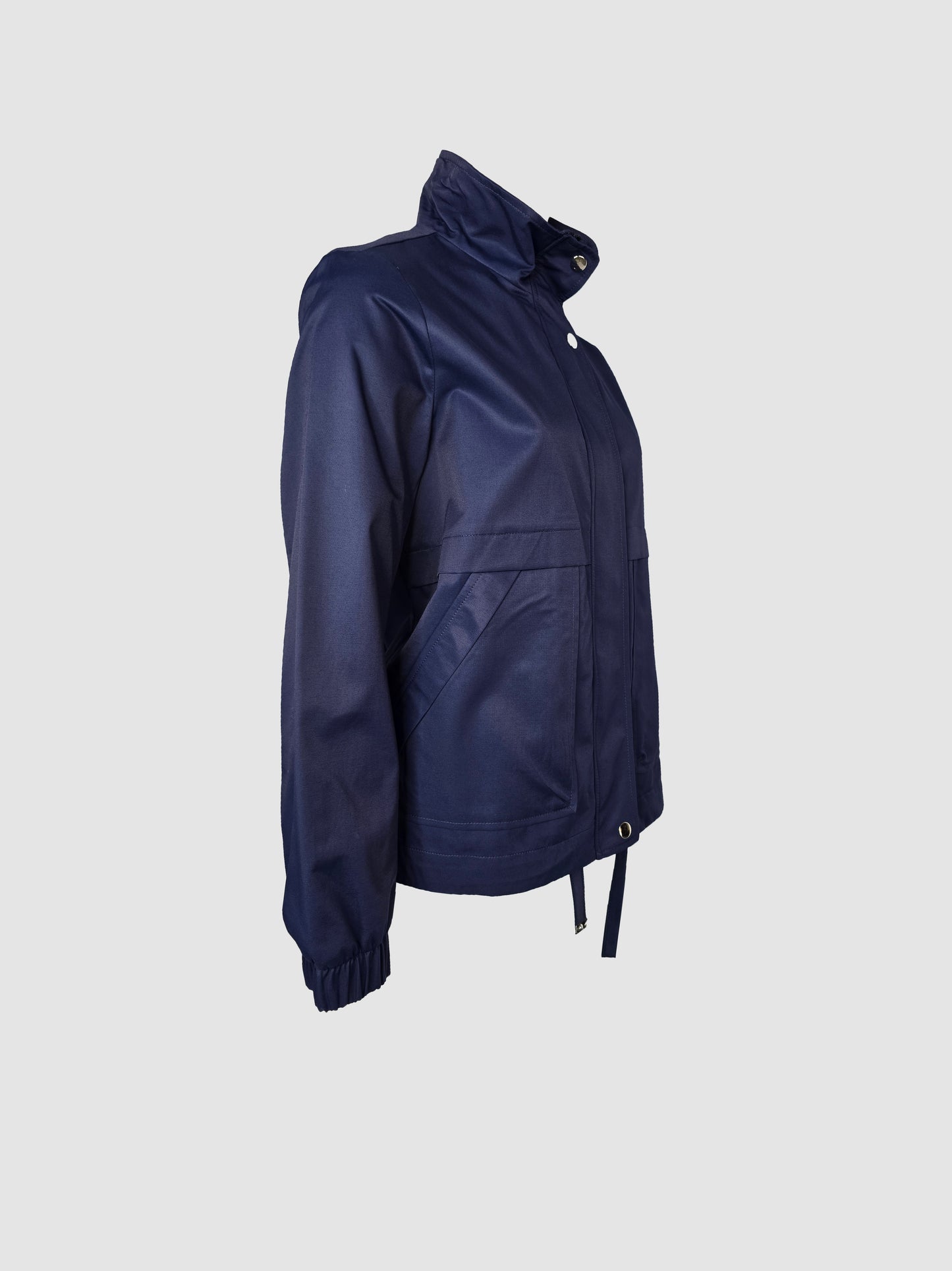Chamarra Azul Marino Corta Impermeable Cuello Alto