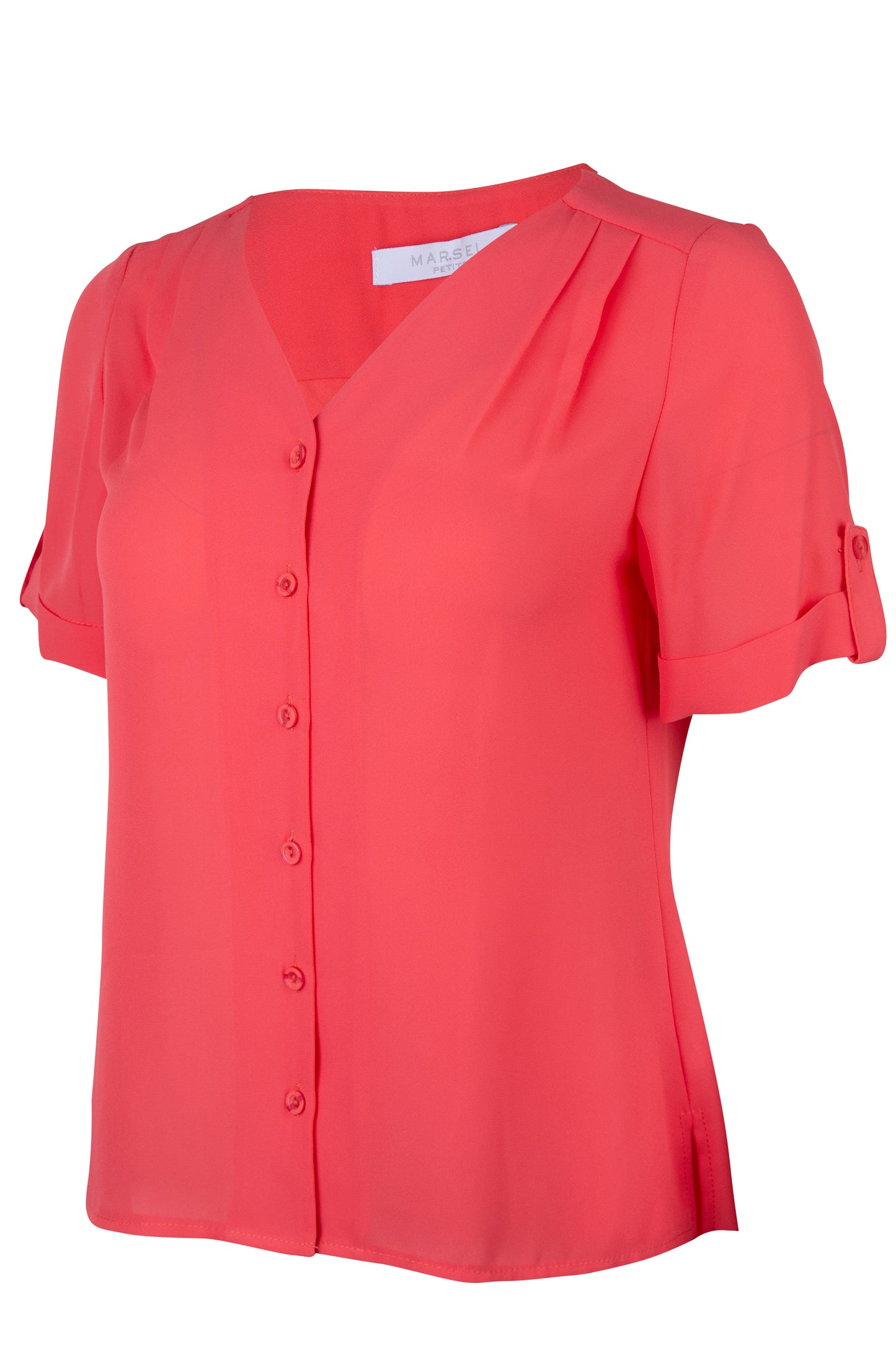 Blusa Coral Manga Corta Con Pliegues en Hombro
