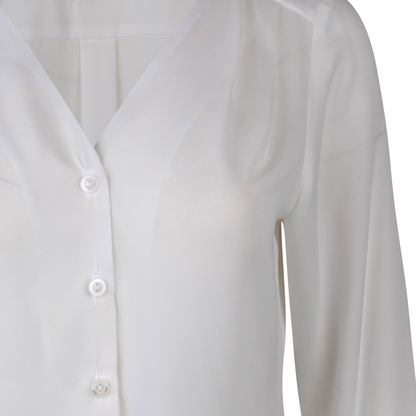 Blusa Blanca Manga Larga con Pliegues en Hombros