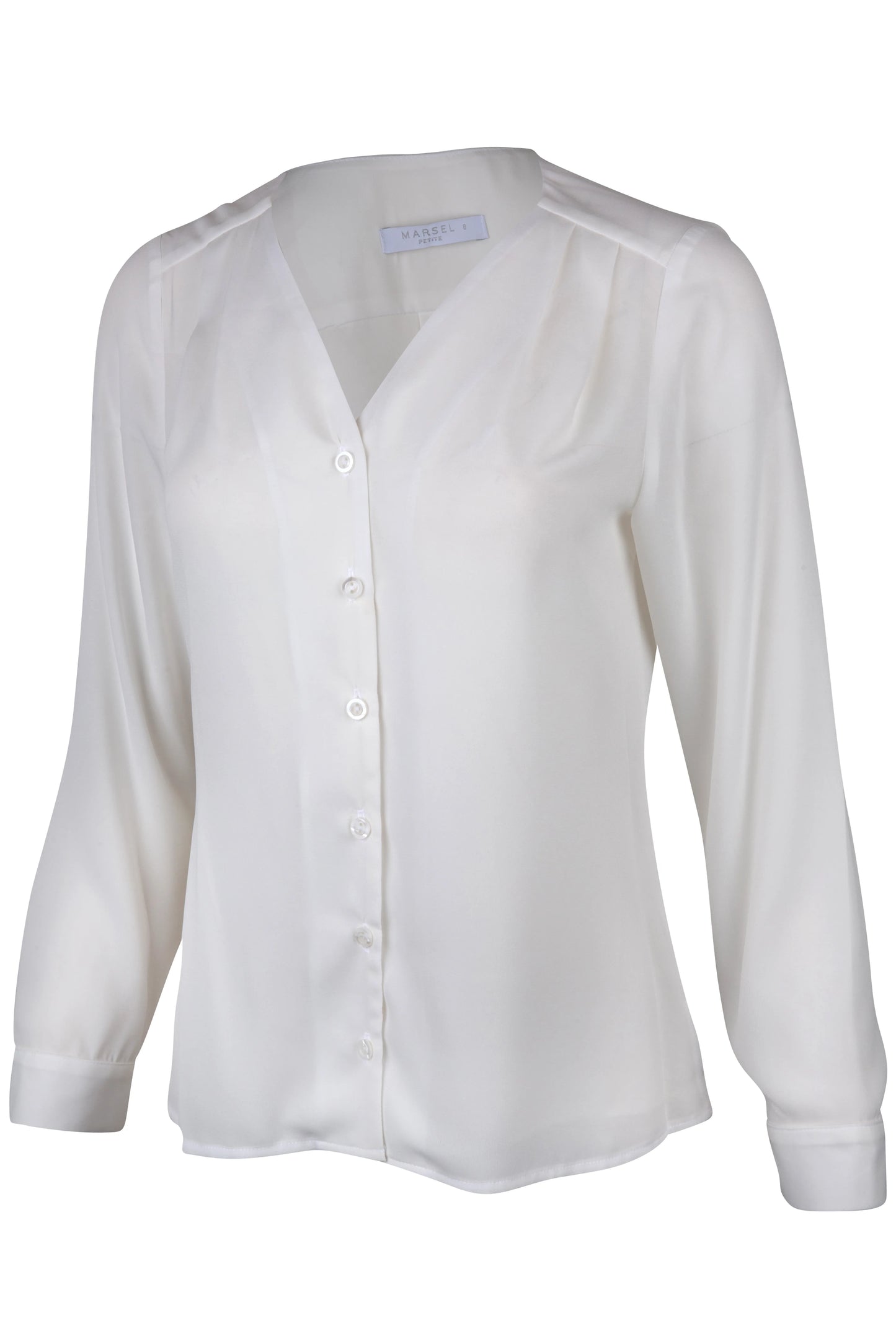 Blusa Blanca Manga Larga con Pliegues en Hombros