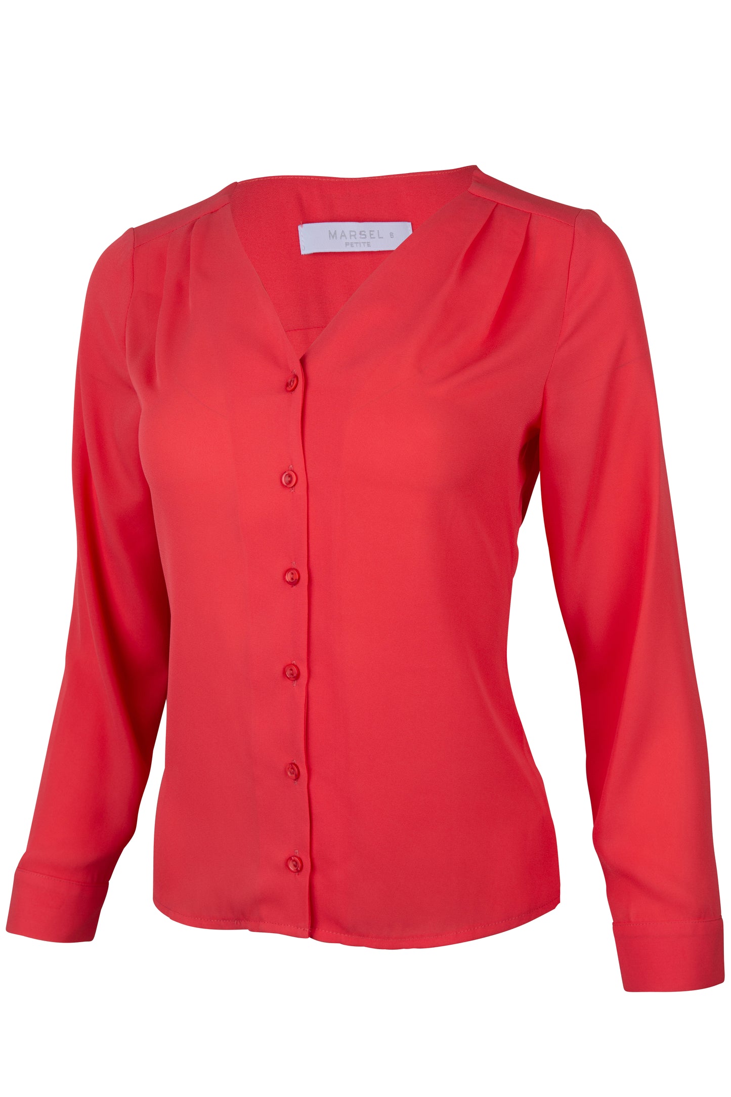 Blusa Coral Manga Larga con Pliegues en Hombros