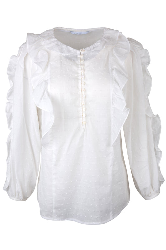 Blusa Blanco Hueso Con Olanes
