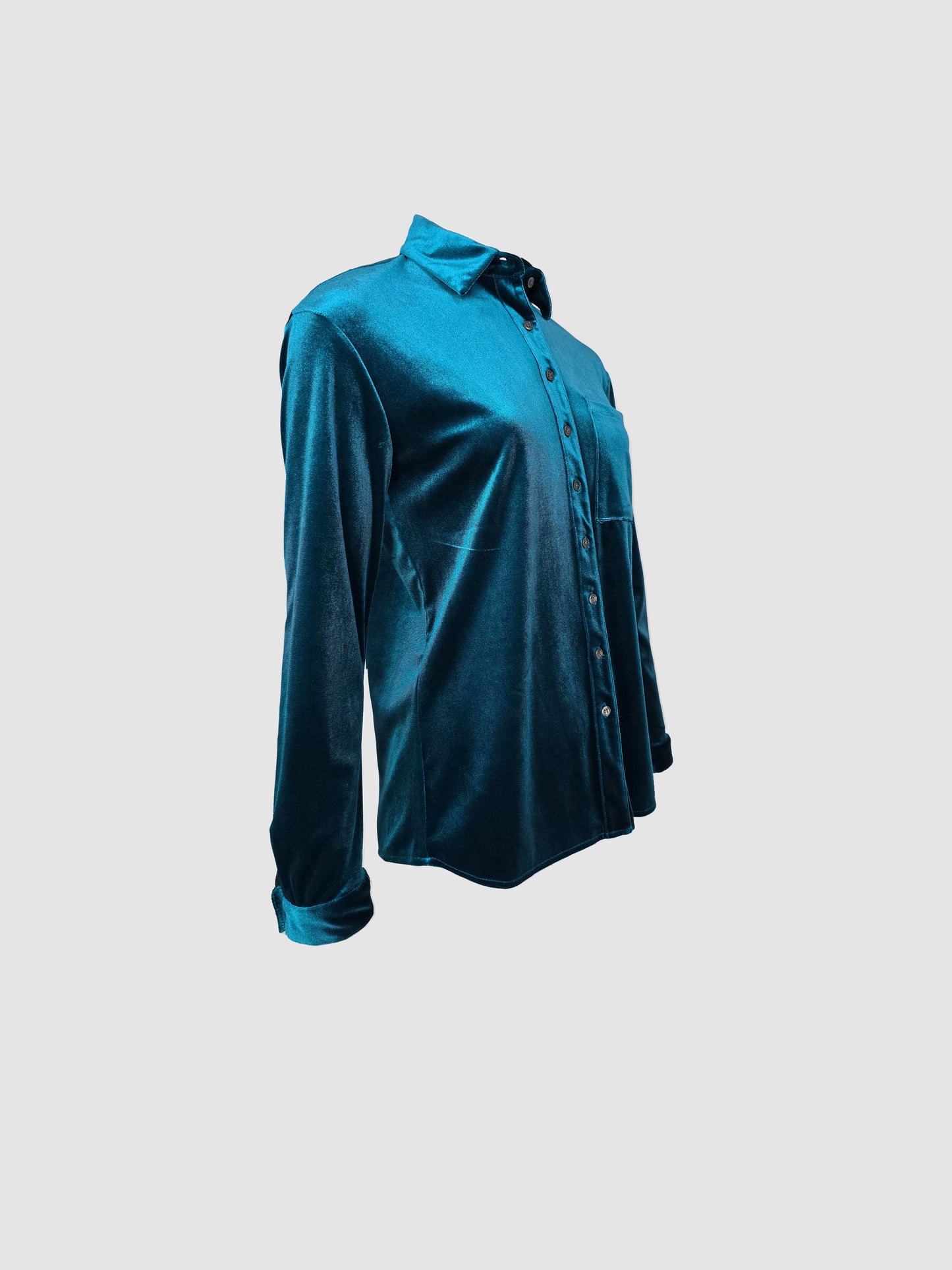 Camisa Turquesa Manga Larga de Terciopelo