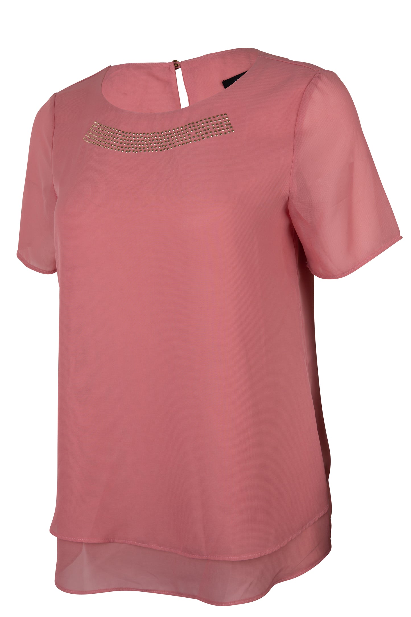 Blusa Manga Corta Cuello Redondo con Detalles Metalicos
