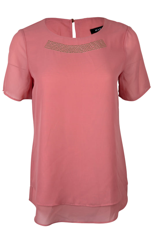 Blusa Manga Corta Cuello Redondo con Detalles Metalicos