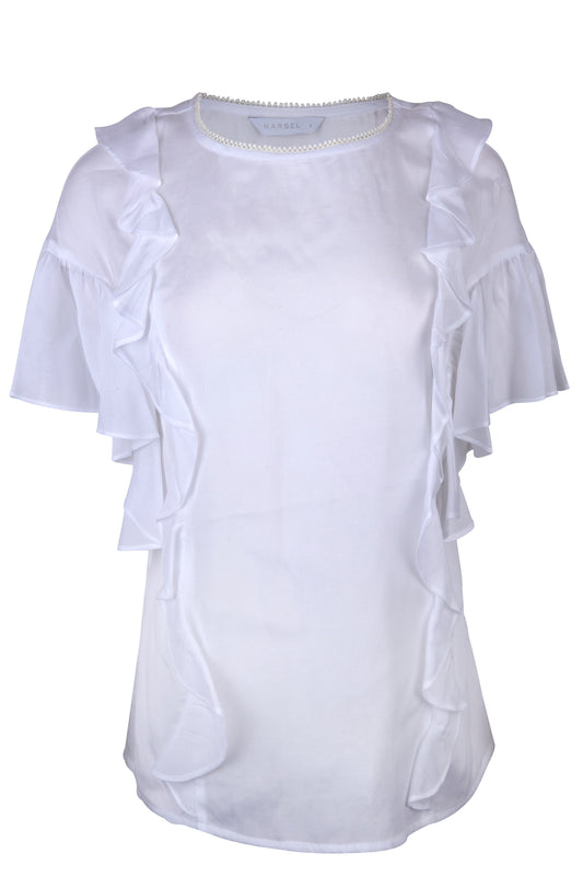 Blusa Blanca Con Escarolas
