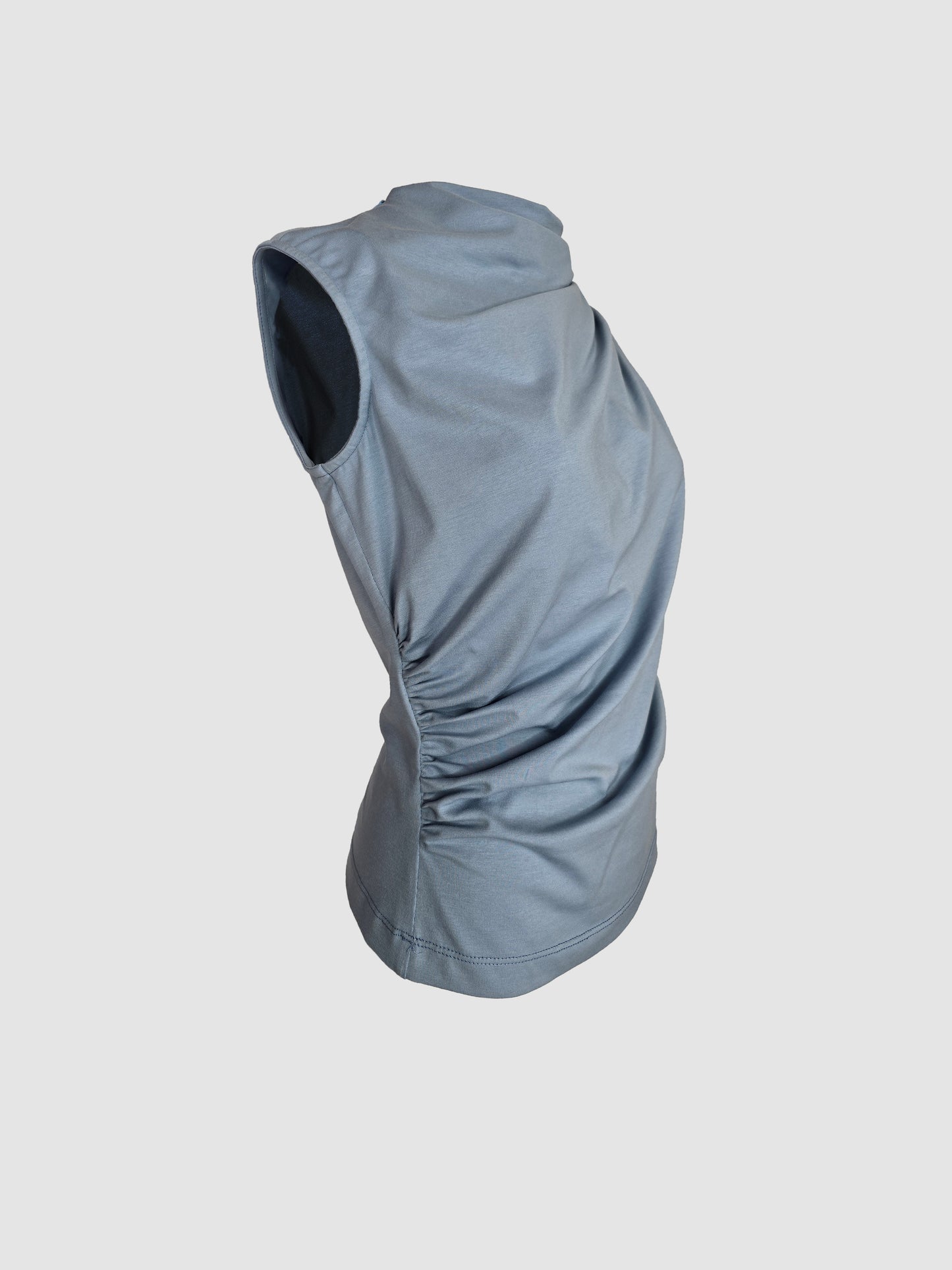 Top Azul Drapeado Sin Mangas