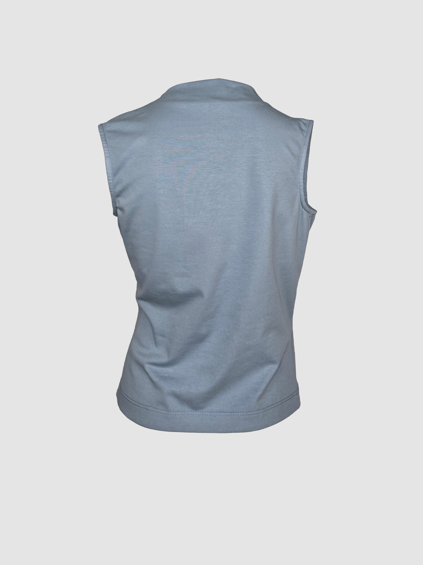 Top Azul Drapeado Sin Mangas