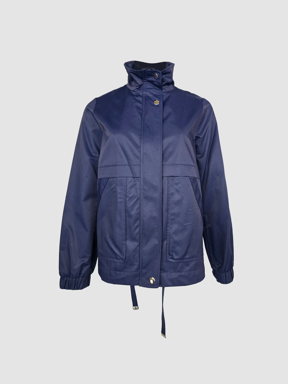 Chamarra Azul Marino Corta Impermeable Cuello Alto