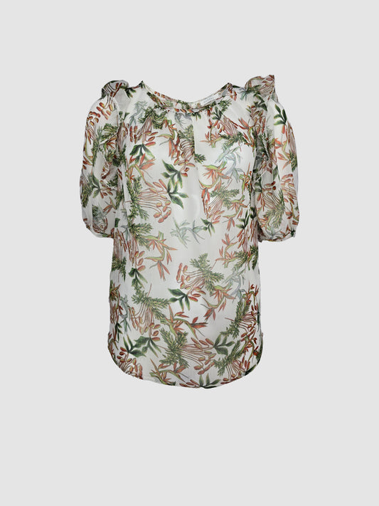 Blusa Blanca Estampado con Escarolas
