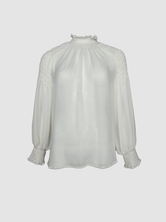 Blusa Hueso Manga Larga con Detalle