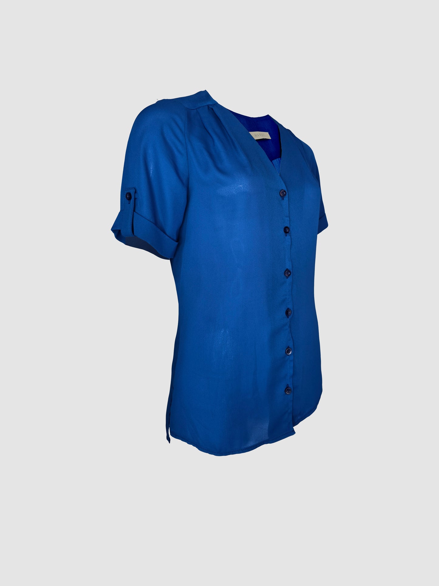 Blusa Azul Rey  Manga Corta Con Pliegues en Hombro