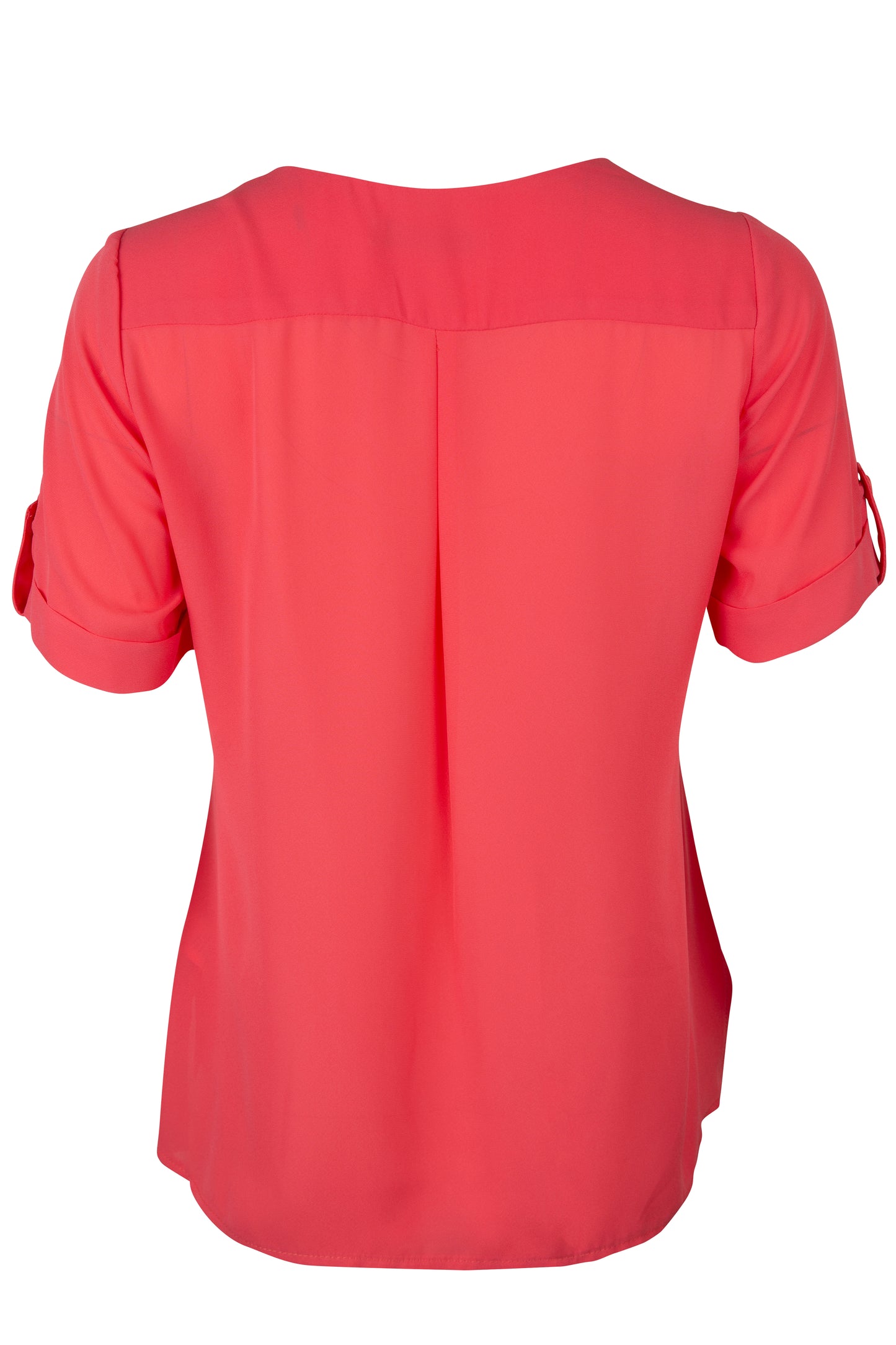 Blusa Coral Manga Corta Con Pliegues en Hombro