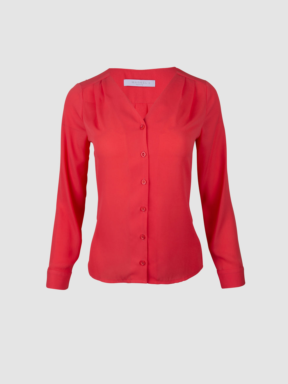 Petite - Blusa Coral Manga Larga con Pliegues en Hombros – MARSEL