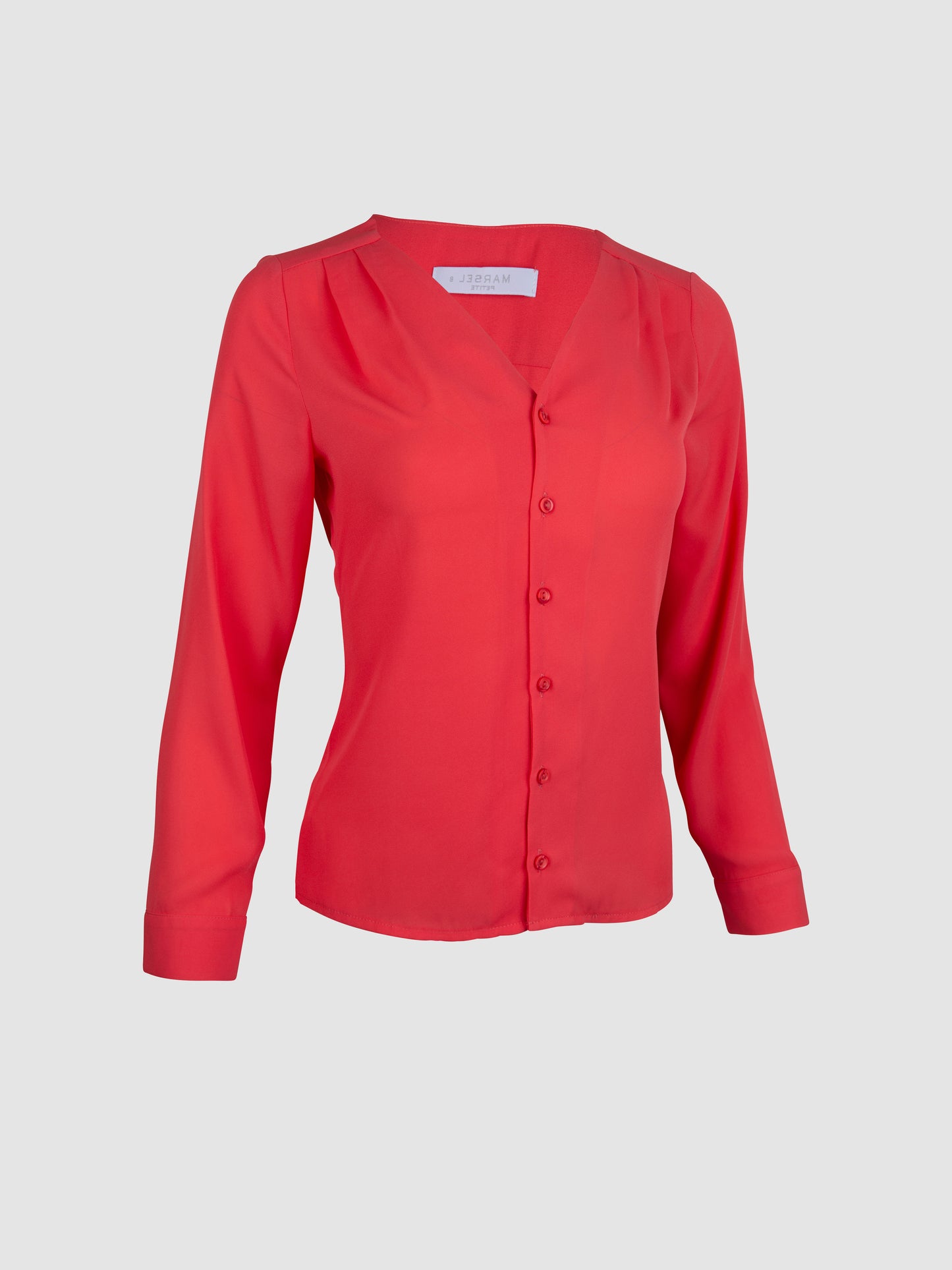 Petite - Blusa Coral Manga Larga con Pliegues en Hombros