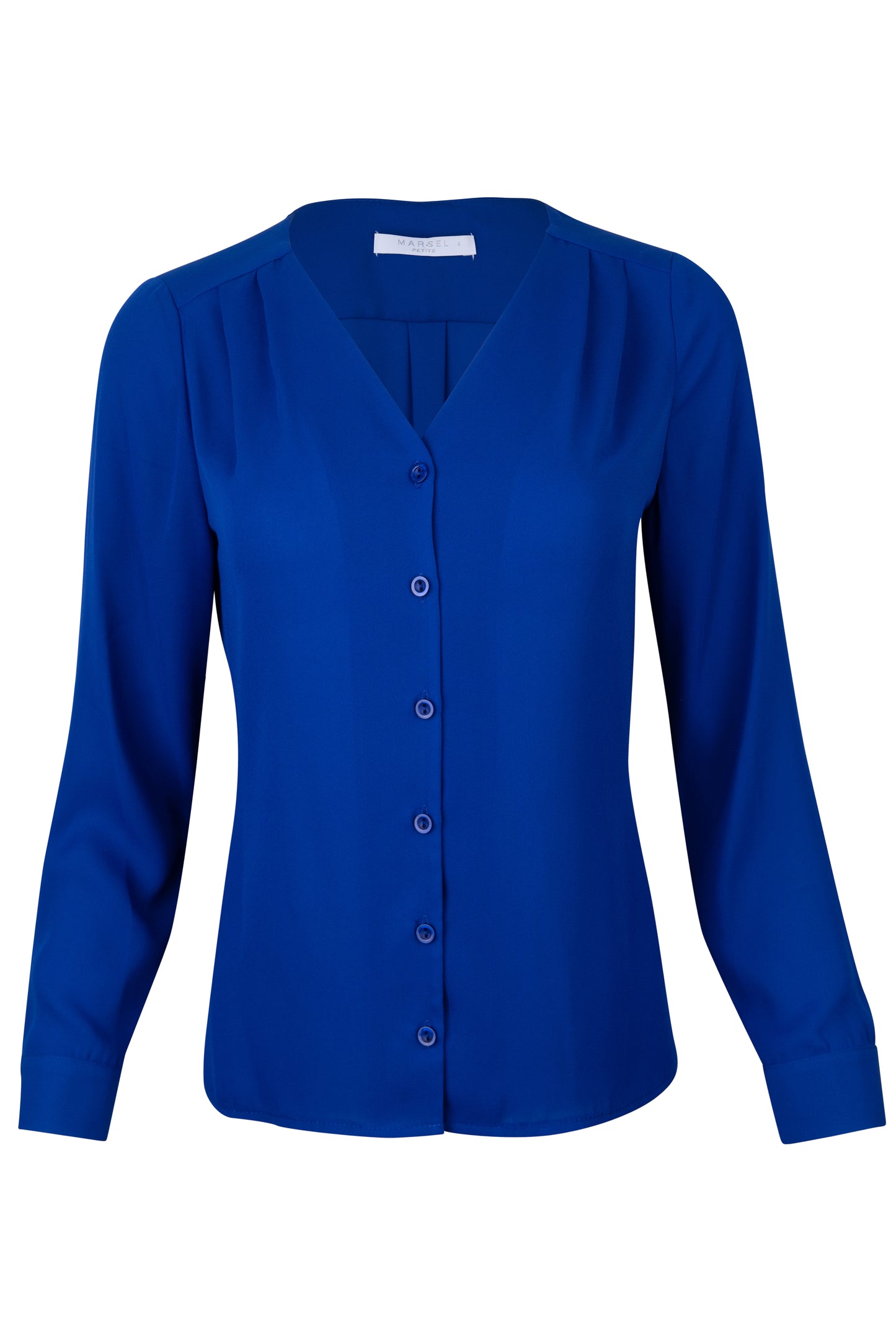 Blusa Azul Rey Manga Larga con Pliegues en Hombros