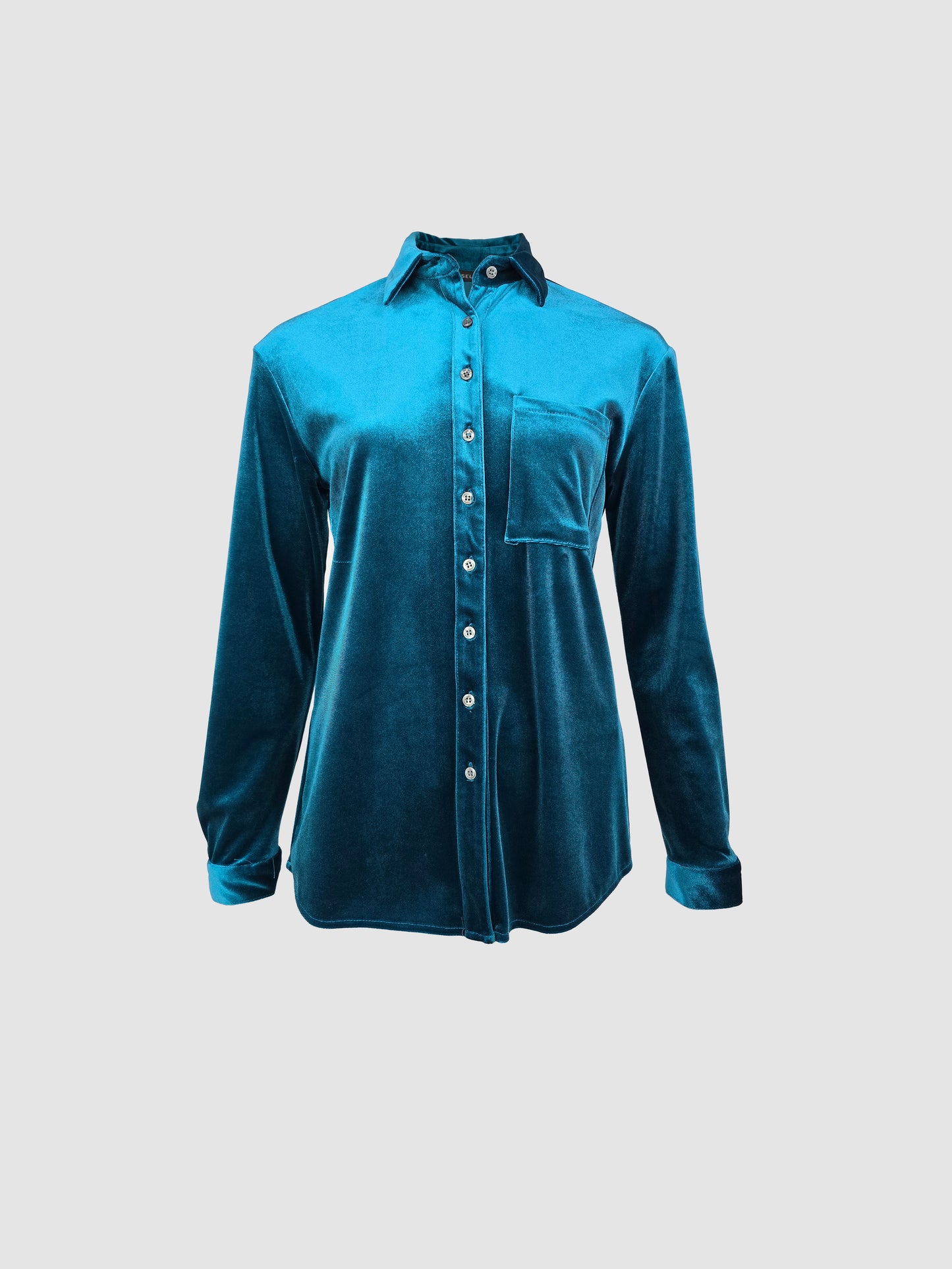 Camisa Turquesa Manga Larga de Terciopelo
