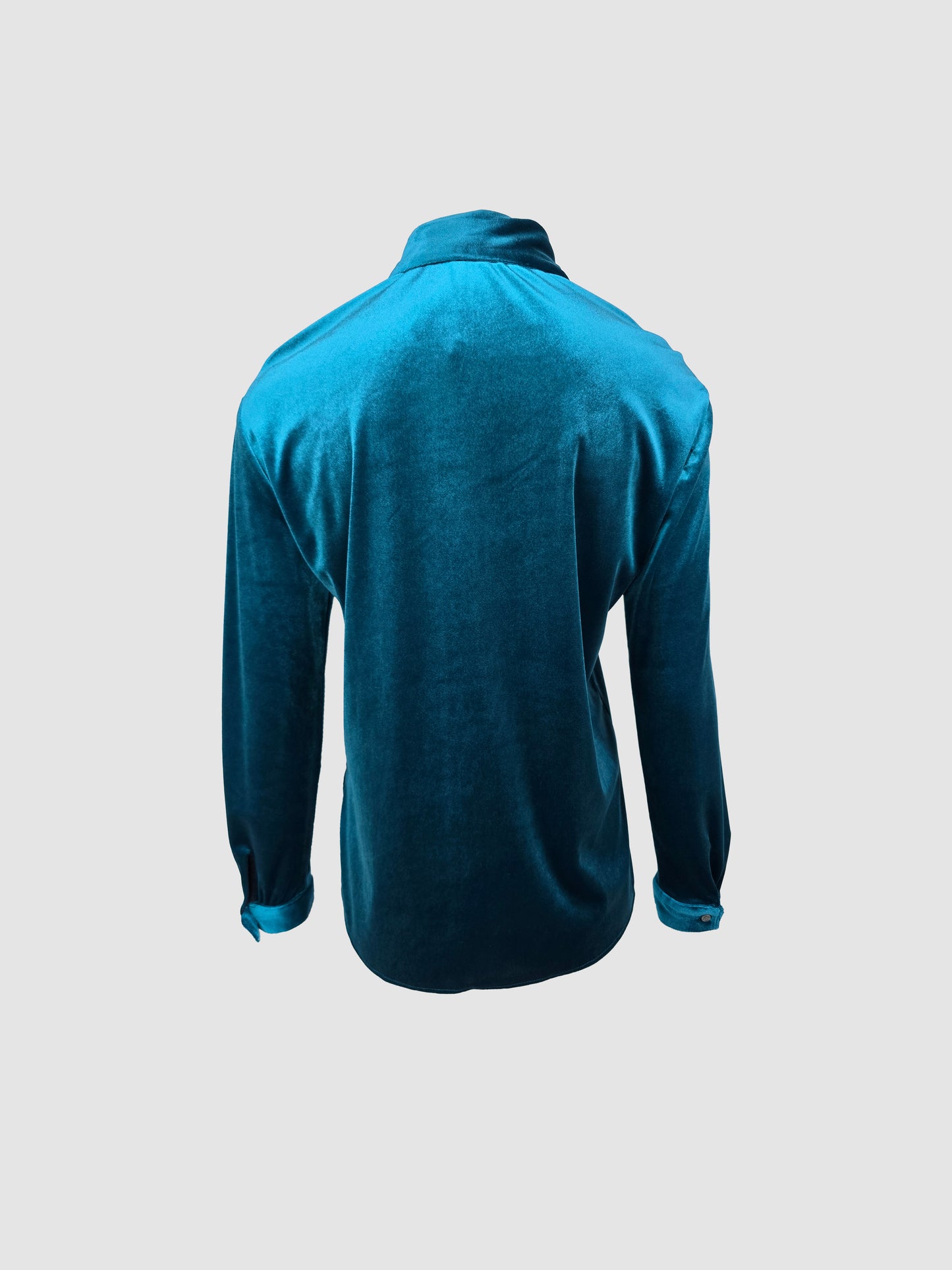 Camisa Turquesa Manga Larga de Terciopelo
