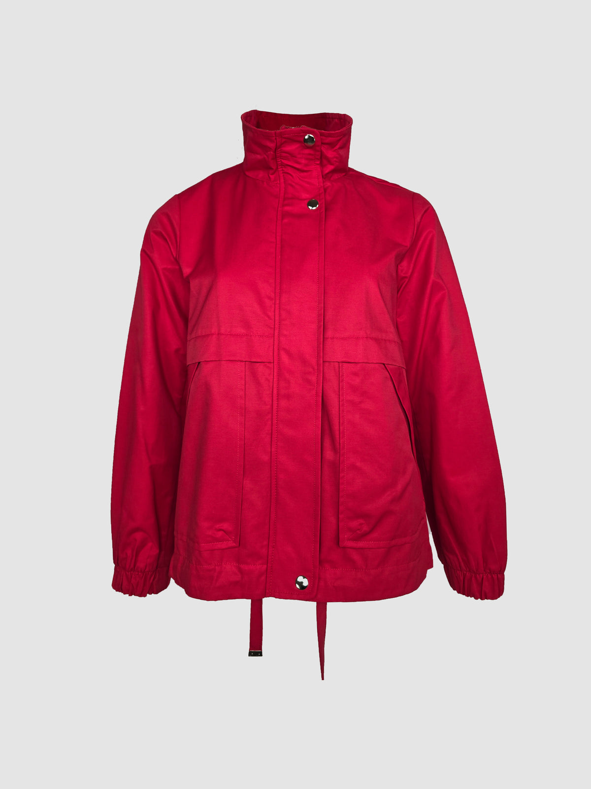 Chamarra Roja Corta Impermeable Cuello Alto